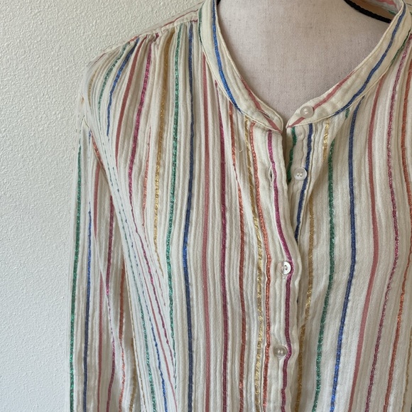 GAP crinkle gauze cotton metallic rainbow 🌈 long sleeve button down size XL - Picture 2 of 8